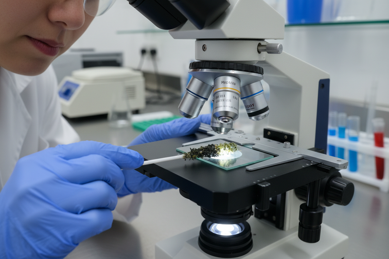 Mold swab testing under microscope